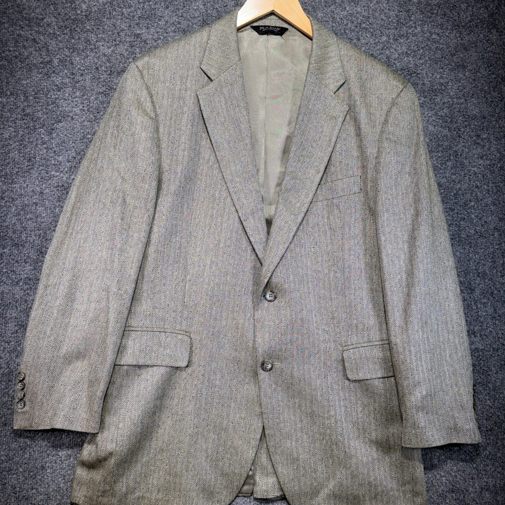 Jos. A. Bank Herringbone Sport Coat Mens 42R Tan 100% Silk Blazer 2-Button